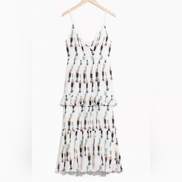 & Other Stories Frill Tiered Maxi Dress White w/ Multi Color Toucan Size…RARE - Picture 15 of 16